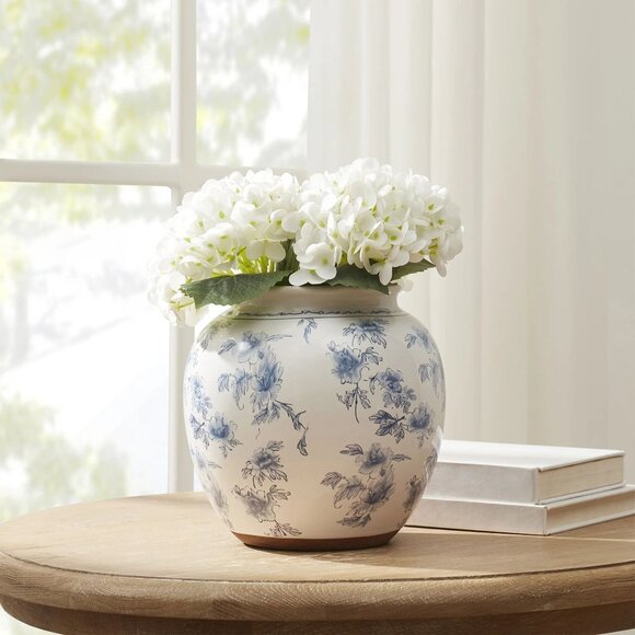 8"‎ Blue Floral Round Ceramic Vase - My Texas House - Picture 2 of 8